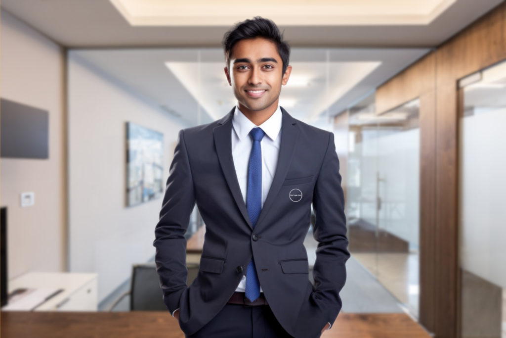 Team wearing custom corporate blazers with embroidered logo at business event