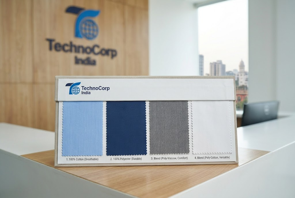 Fabric swatch comparison for corporate uniform manufacturing